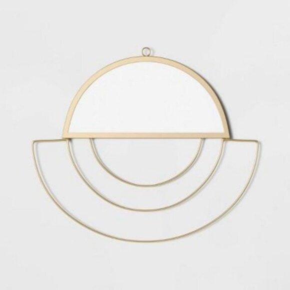 Gold/Brass Geometric Semi-Circle Wall Mirror Decor - Picture 1 of 5